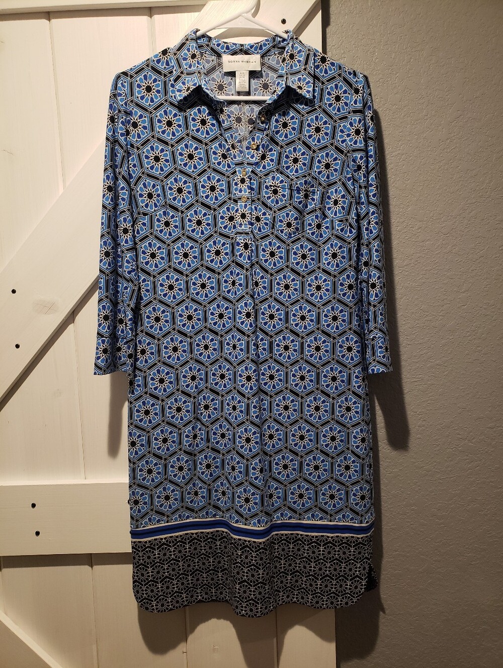 Donna Morgan Blue Patterned Collared Shirt Dress